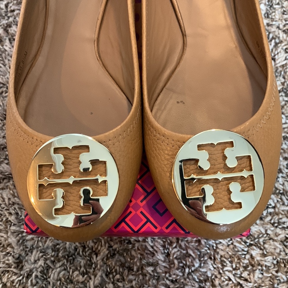 Tory Burch Reva Ballet Flats Royal Tan/Gold size 8.5 - Picture 2 of 13